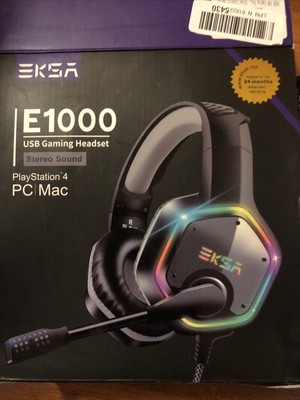 Eksa E1000 USB Gaming Headset, Grey/Gray, Open Box with Mic for PC PlayS 4 ,M@A5