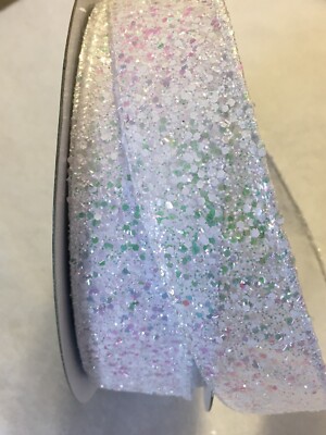 5 Yds. IRIDESCENT WHITE GLITTER WIRE EDGE RIBBON  1 1/2'' Wide