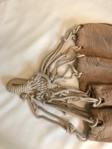 Portable Cotton Rope Outdoor Swing Fabric Camping Hanging Hammock Canvas Bed Tan