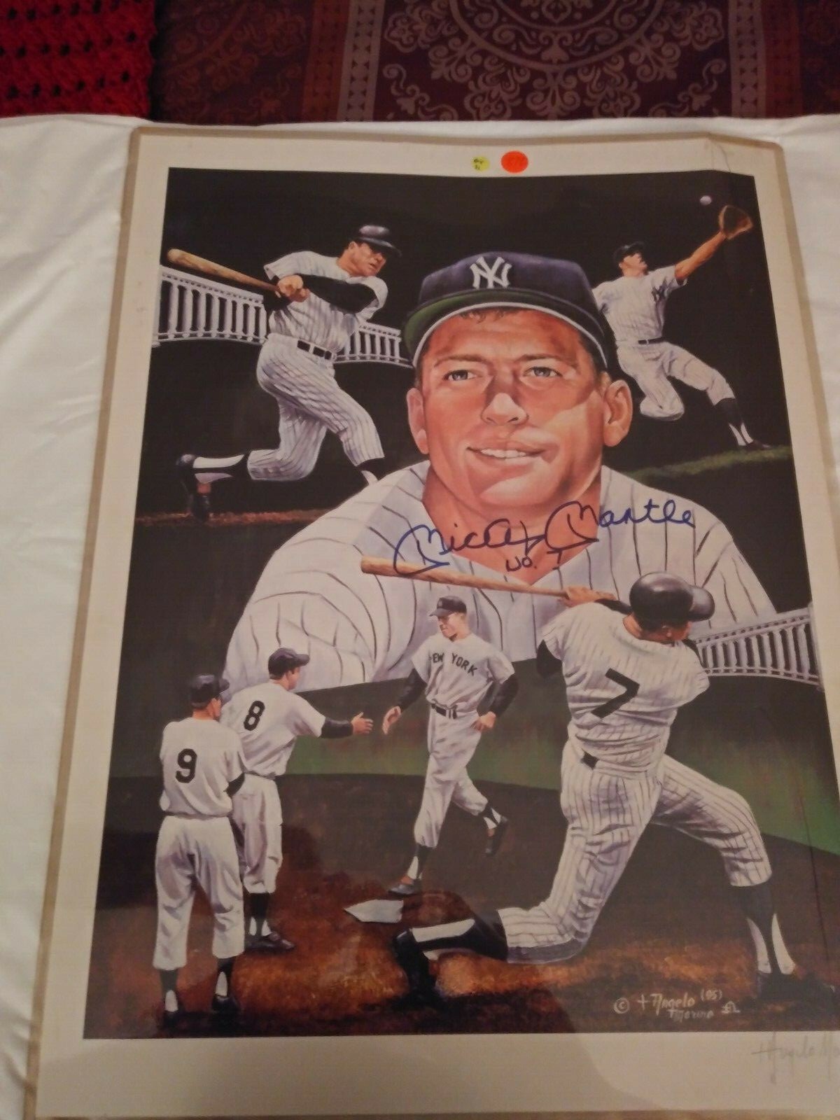 MLB 1995 NEW YORK YANKEES SIGNED #7 MICKEY MANTLE ANGELO MARINO LITHOGRAPH 24x20