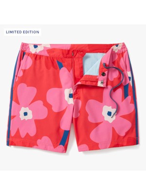 FAIR HARBOR Mens Swim Trunks Red Drawstring Floral Classic Shorts 36 Waist