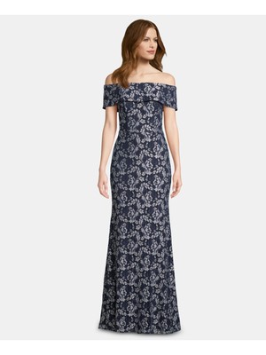 

BETSY - ADAM Женское темно-синее длинное вечернее платье с короткими рукавами Petites, Navy
