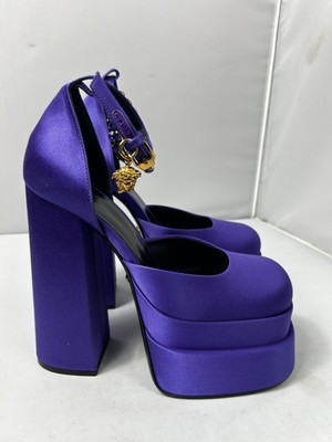 VERSACE Medusa Aevitas embellished satin platform pumps size 37