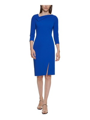 

CALVIN KLEIN Женское синее платье-футляр с рукавом 3/4 длиной до колена Petites, Синий