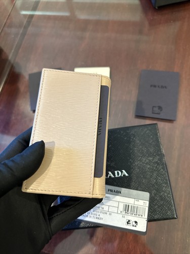 Pre-owned Prada Womens Vitello Move Cipria Color Leather Card Case Wallet 1mc122 In Beige