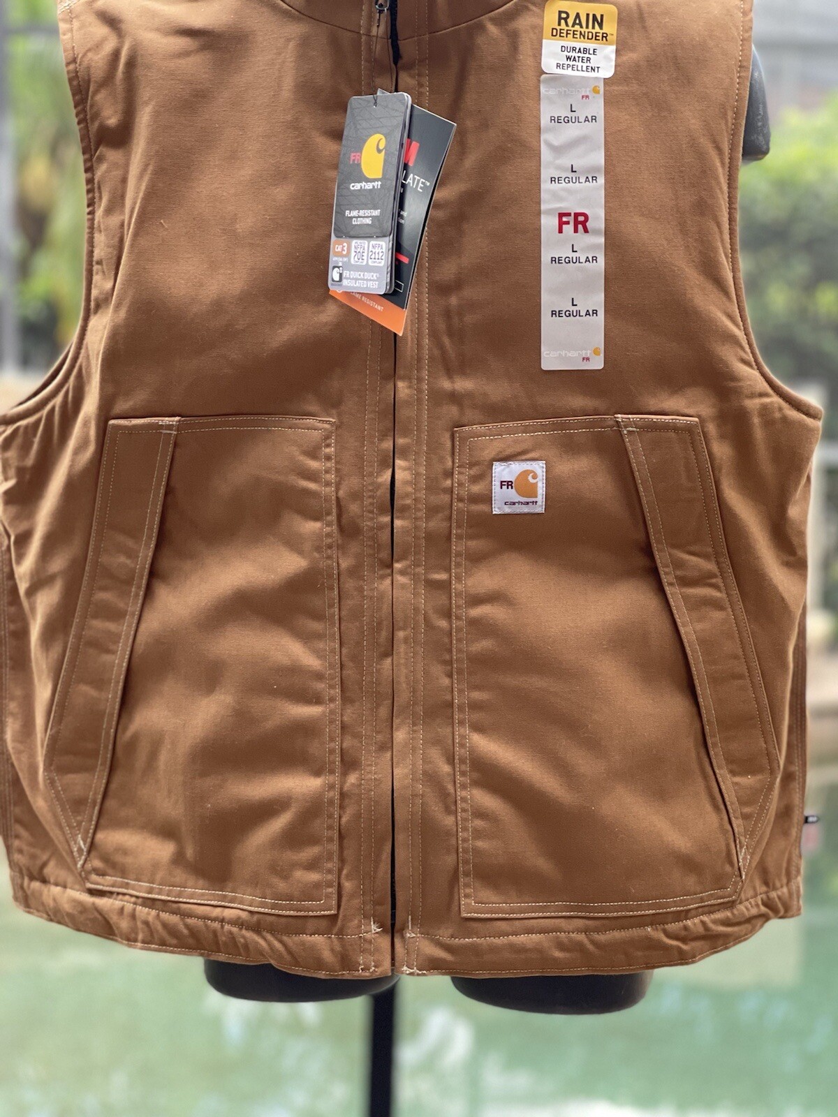 Carhartt ダックベストフード付FR (Flame Resistant)L Carhartt Flame-Resistant Quick Duck Brown Vest Jacket 3XL