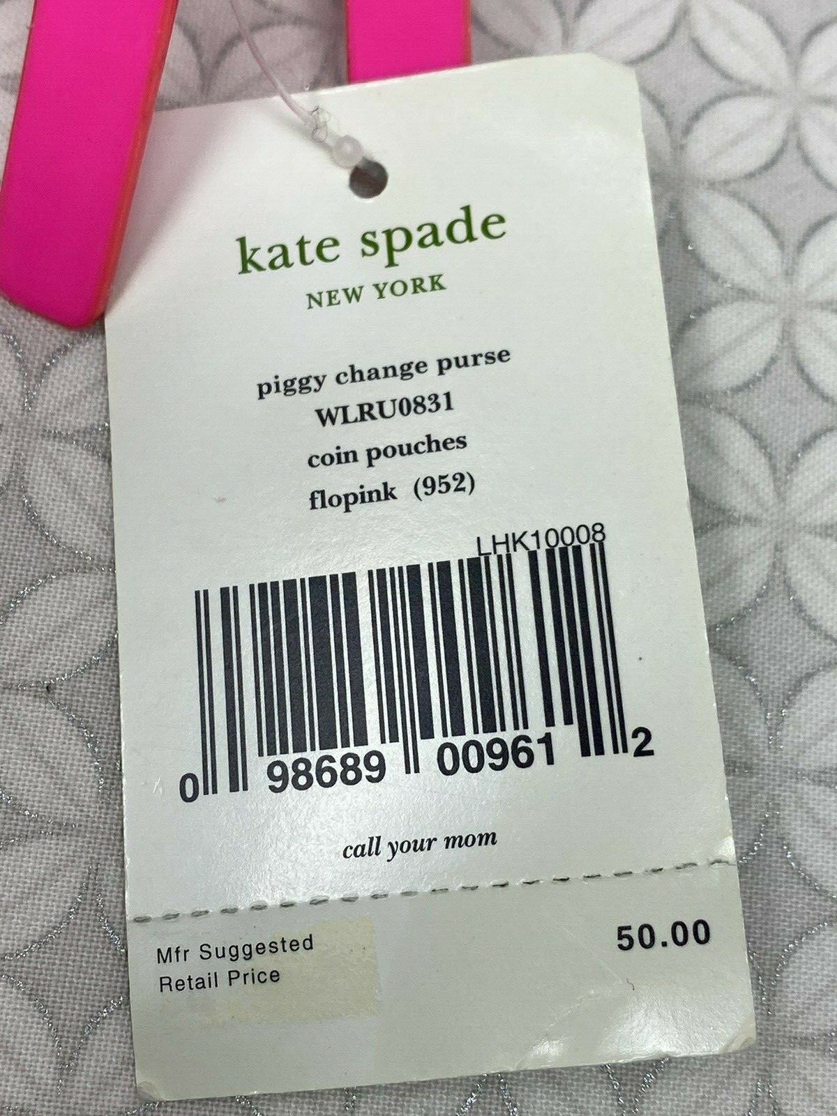Kate Spade Fluorescent pink Shiny Pig Coin purse piggy bank coin pouch zipper