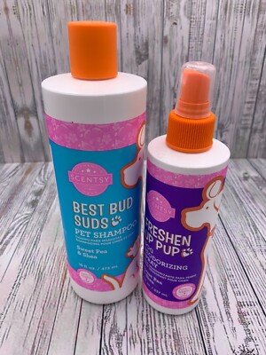 Scentsy Pet Care Best Bud Suds Shampoo Sweet Pea 16OZ Dog Cat + Freshen Up Spray
