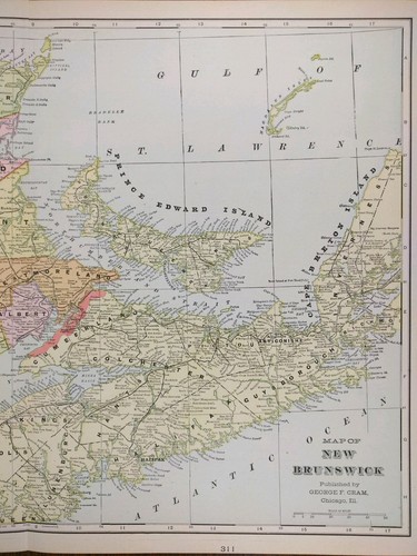 Vintage 1900 NEW BRUNSWICK CANADA Map 22