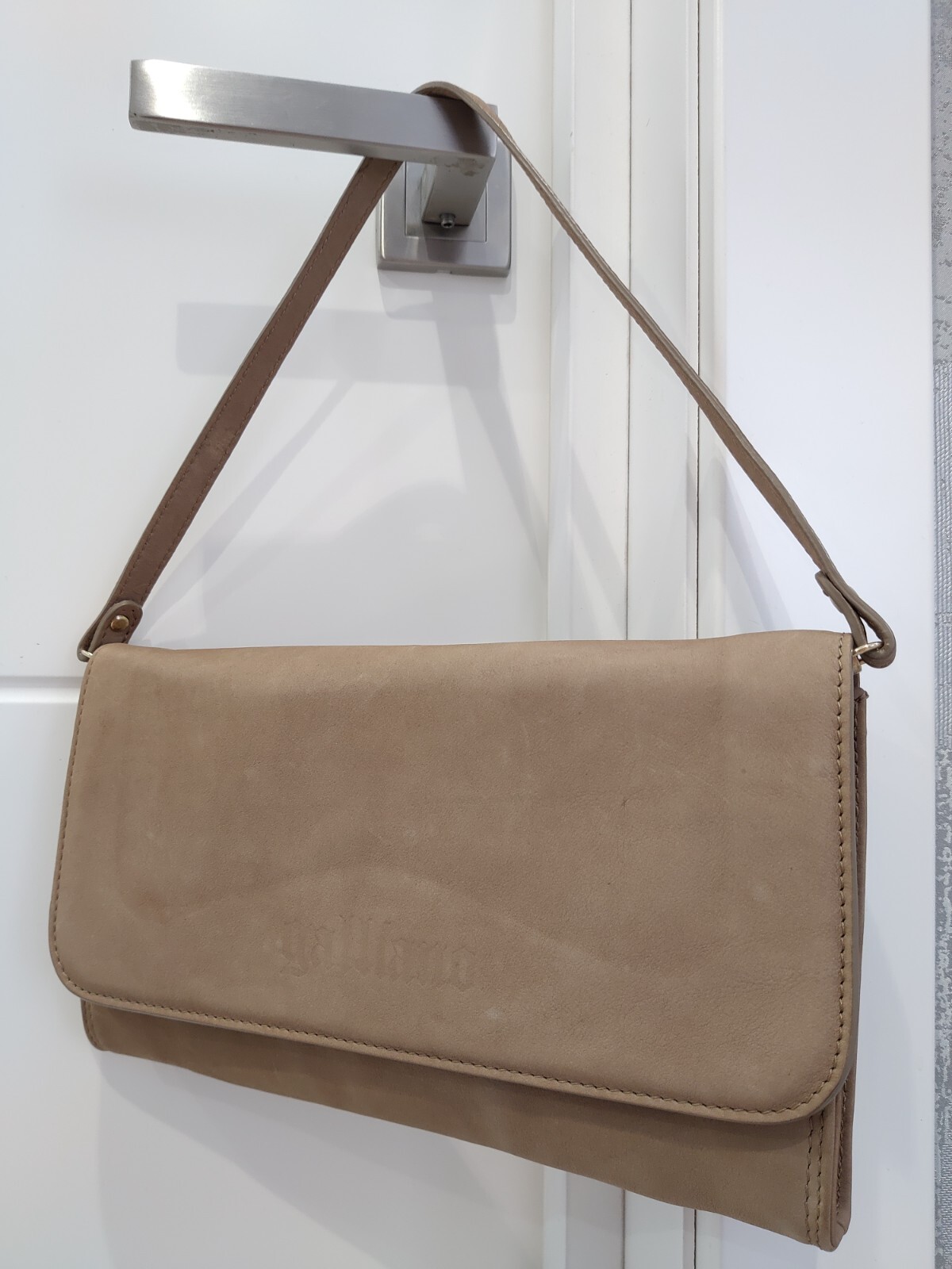 バッグ galliano VTG John Galliano Beige Gray Nubuck Leather Bag Shoulder