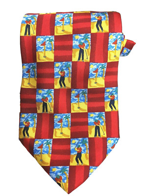 Golf Charleston The Rack Necktie Silk Red Multi Color Check Italy