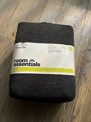Room Essentials Dorm Bed Sheet Set Microfiber Twin/XL Twin Ebony Jersey NIP, FS