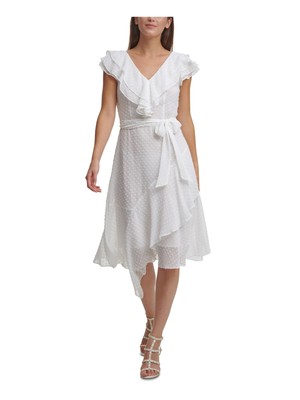 

Женское белое платье DKNY с платком и короткими рукавами и искусственным запахом, Белый