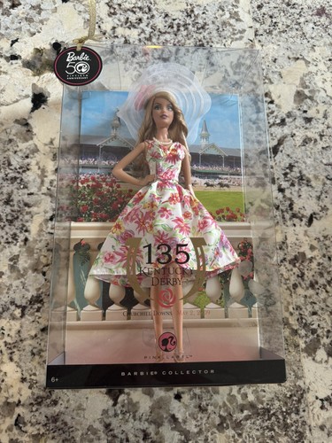Barbie Kentucky Derby Doll Pink Label 50th Anniversary Floral Dress Large Hat