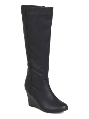 

JOURNEE COLLECTION Женские черные ботинки на танкетке с широкими икрами и длинным носком, 9 м, туалет, Черный, LANGLY-BLK-090WC