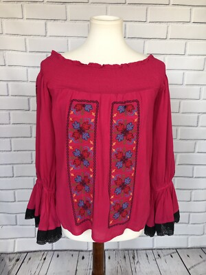 VaVa by Joy Han Women Hot Pink Embroidered Off the Shoulder Top NEW NWT XS 