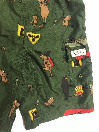 Hatley Boys Swim Trunks Size 3 Camping Fishing Bear Moose Campground Woods Green