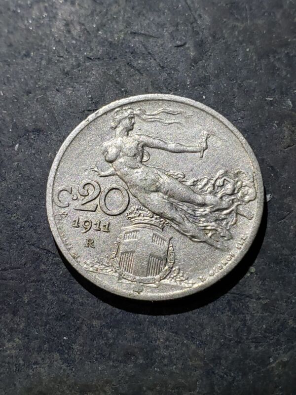 1911 Italy 20 Centesimi Coin "Flying Nude" #jul13