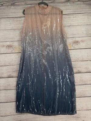 Anthropologie Sequin High Neck Maxi Dress Womens Size 18W Blue/Marin No Slip NEW