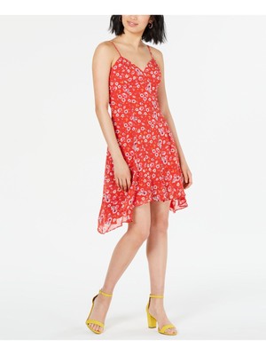 

19 COOPER Женское платье длиной до колена с застежкой-молнией и V-образным вырезом на тонких бретелях, Красный