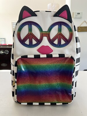 Luv Betsey By Betsey Johnson Peace Rainbow Kitty Cat Backpack Book Bag  NWT