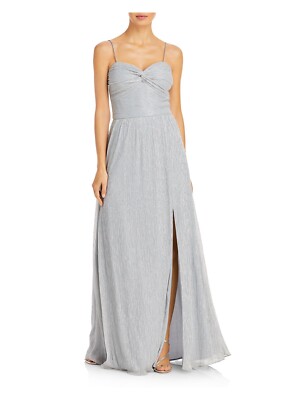

AQUA FORMAL Женские закрученные передние бретельки на тонких бретельках с вырезом в форме сердца, полная длина, Серебряный