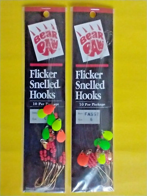 Lot of 2  -  Bear Paw -  Flicker Snelled  Hooks  - Size 6  - FASST - 10 per Pack