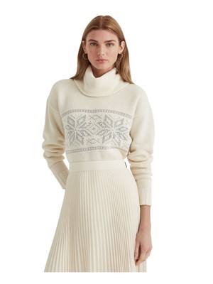 

RALPH LAUREN Женский свитер цвета слоновой кости с длинным рукавом и воротником-стойкой для работы, Цвет слоновой кости