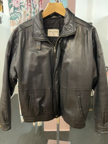 Valentino Men's Leather Jacket Black L Vintage Bomber Rare Valentino Men's Leather Jacket Black L Vintage Bomber Rare