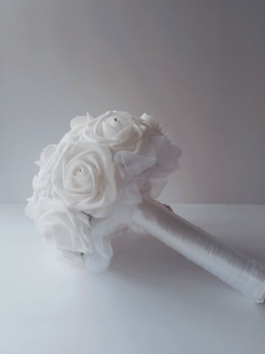 White Bridal Bouquet, white bridesmaid bouquet, white wedding bouquet, brooch,