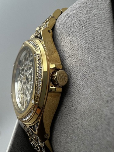 Pre-owned Michael Kors Lennox Animal Leopard Pavé Gold-tone 43mm Case Watch