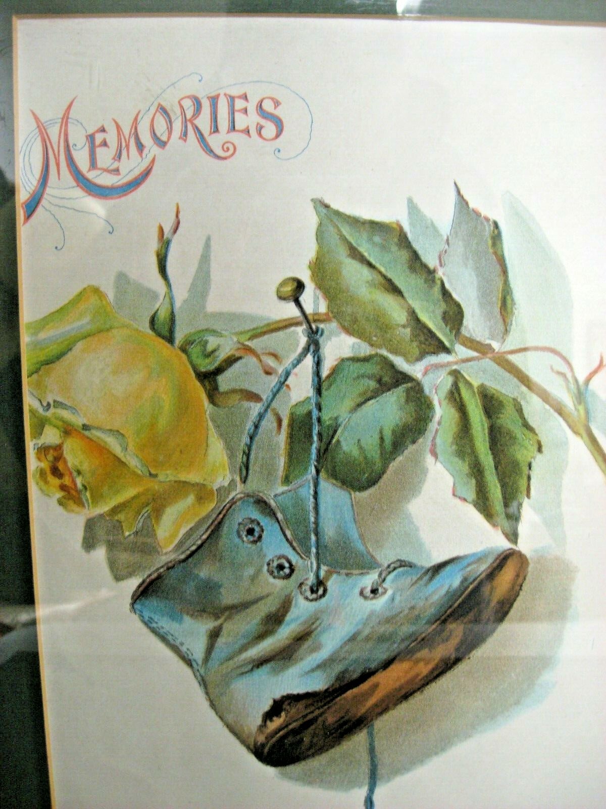 Antique Victorian Mourning Picture Framed Victorian-Deco Memories print picture