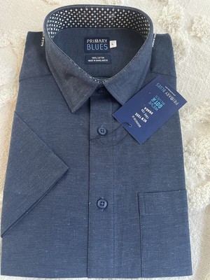 Primary Blues Men s Short Sleeve Collared SLIM FIT LARGE NWT