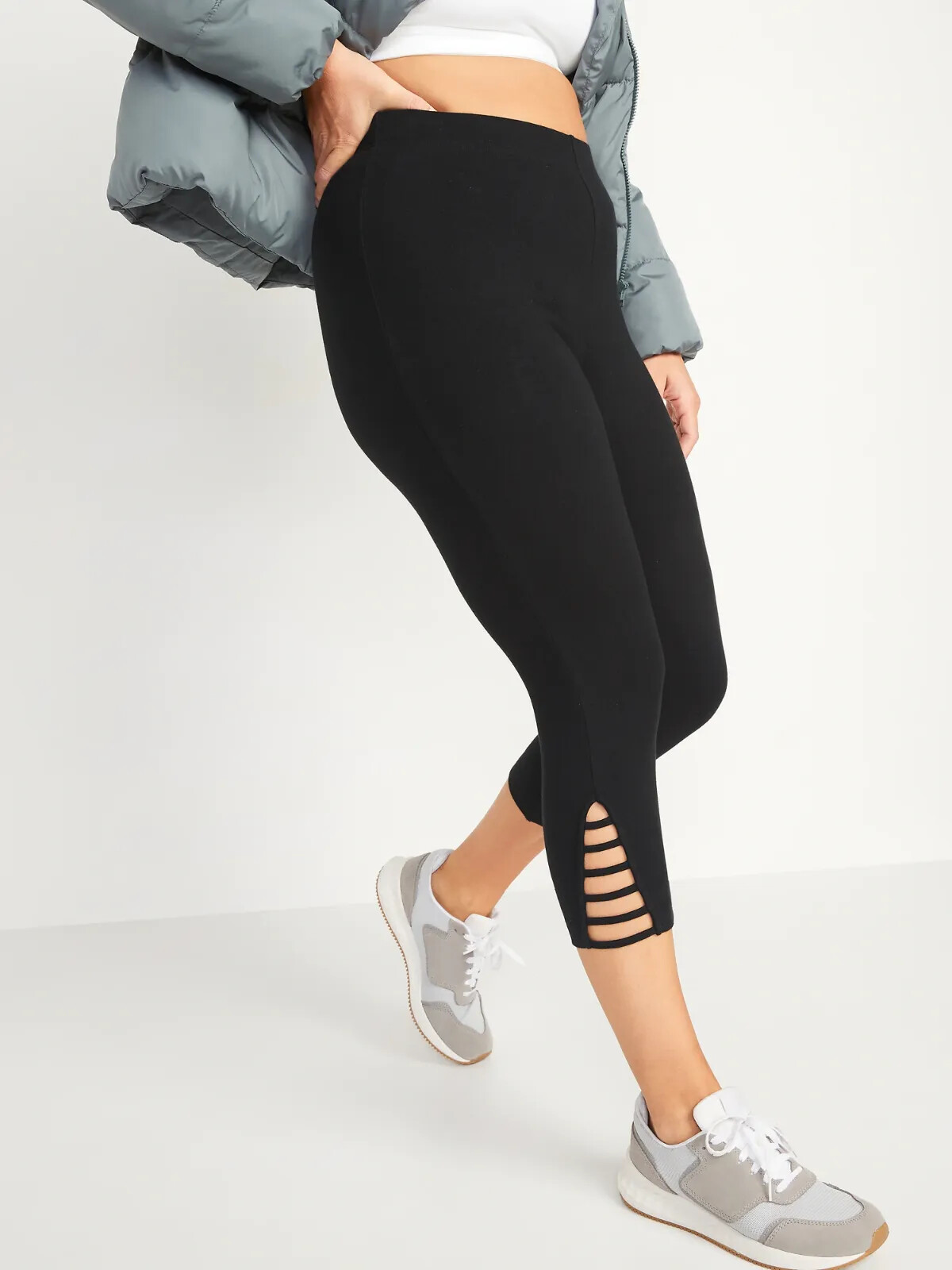 

NWT Old Navy, укороченные леггинсы из джерси с высокой посадкой и решетчатым краем, женские, ML, XL, Черный