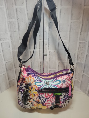 Lily Bloom Crossbody Shoulder Bag Black Multicolored Floral 2 Compartments