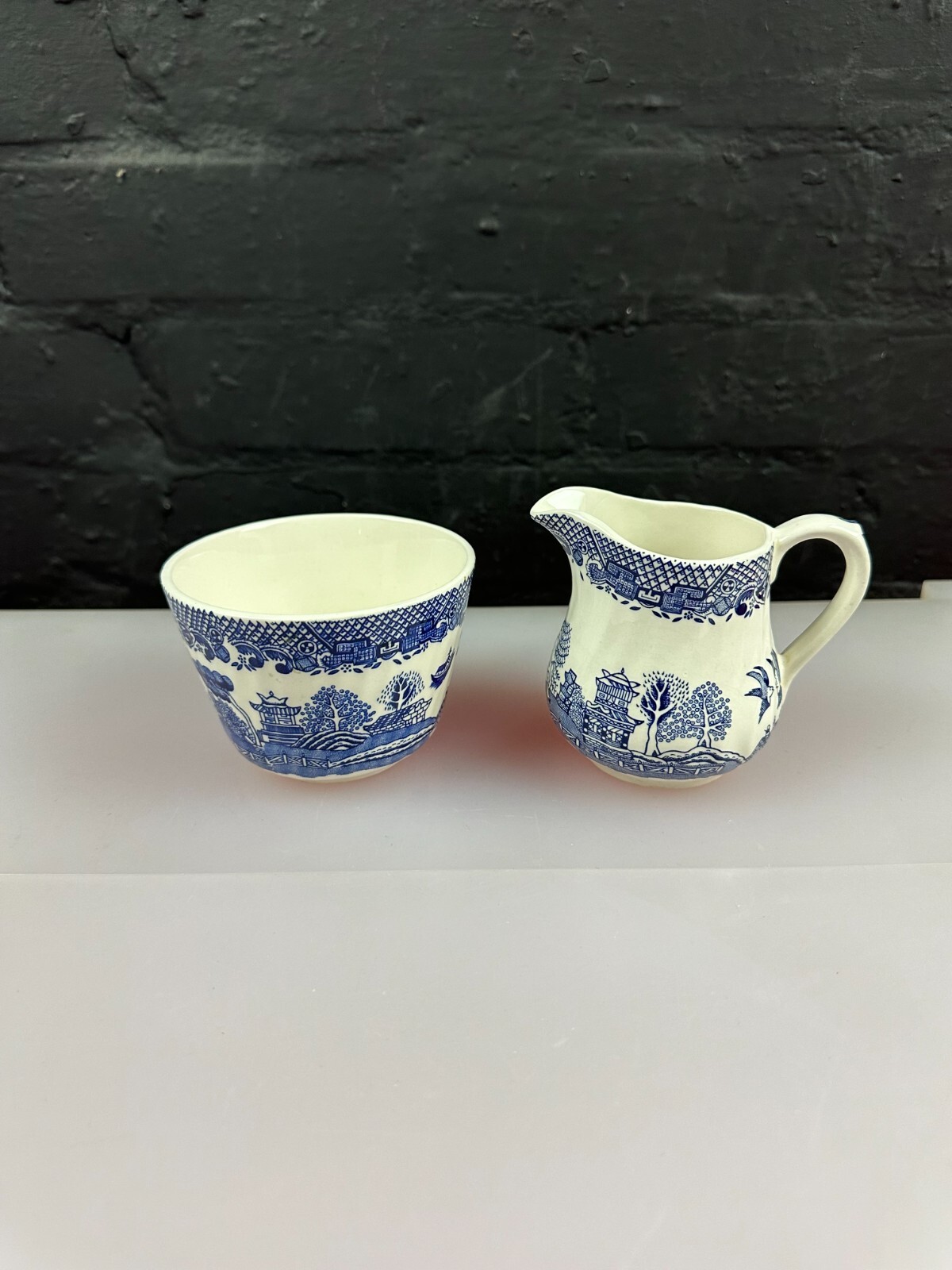 Barratts Staffordshire Willow Ironstone Milk Cream Jug 3.5" and Sugar Bowl Set