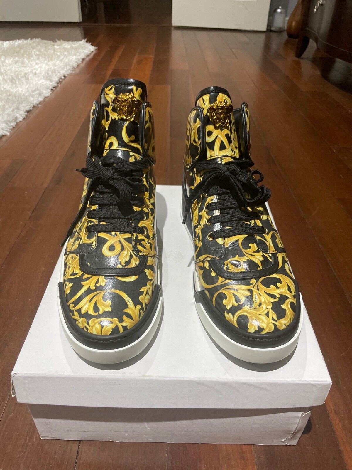 Men's Versace Barocco Vitello black, gold and white high top