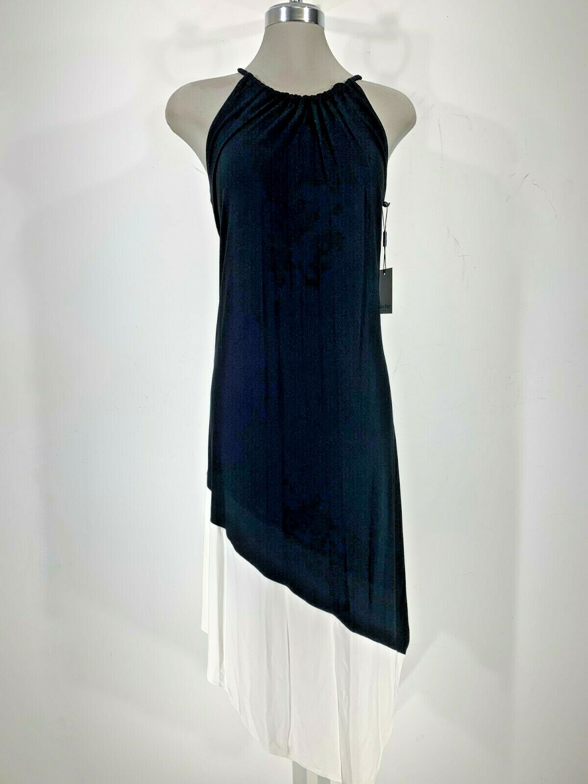 Трикотажное ЧЕРНО-БЕЛОЕ платье Calvin Klein NWT без рукавов в цветную клетку на бретелях, размер 4