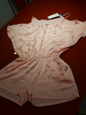 Ladies Beach Cute Playsuit Summer Holiday Short Pink Satin Size Large BNWT Beach