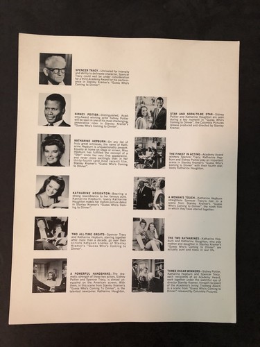 Guess Who's Coming to Dinner Movie Press Kit 1967  Tracy Hepburn Poitier RARE!!!