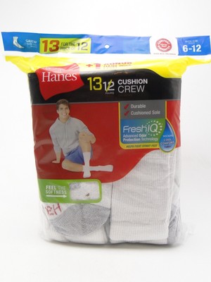 13pr Bonus Pack Mens Hanes White Cushioned Crew Socks 6-12