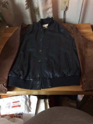 Levis Made Crafted Leather Bomber Jacket L 3 black and brown leather eBay