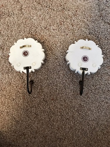 Two White Flower Circle Coat Hooks