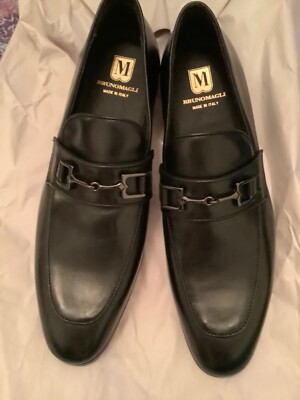 NEW $480 Bruno Magli Rico Black Leather Loafer w/ Bit Design Accent - 11.5M