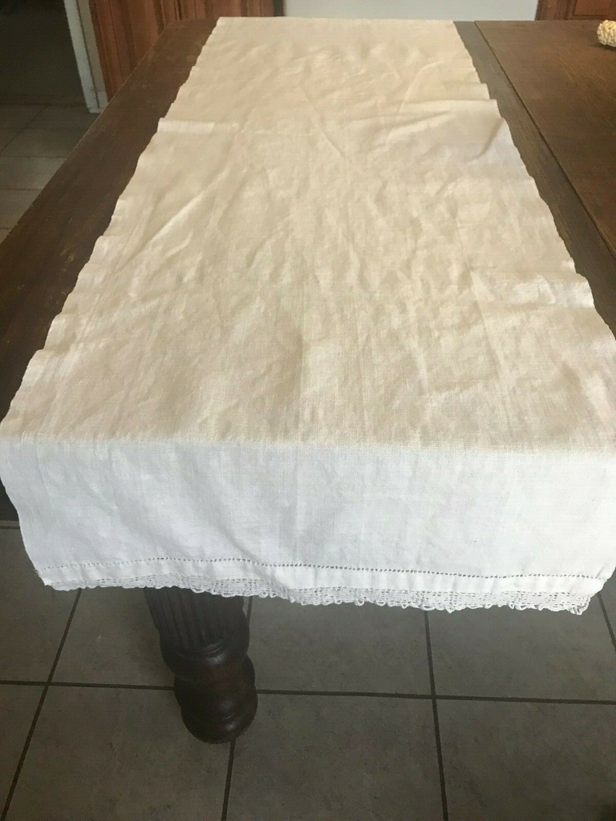 Vintage Crocheted Muslin Table Runner 16