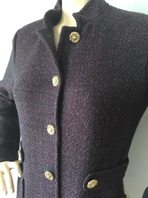 Pre-owned St. John's Bay St John Knit Long Jacket Topper Sz 14 Long Tweed Hematite Melange Wool In Black, Lara Red, Gold Shimmer