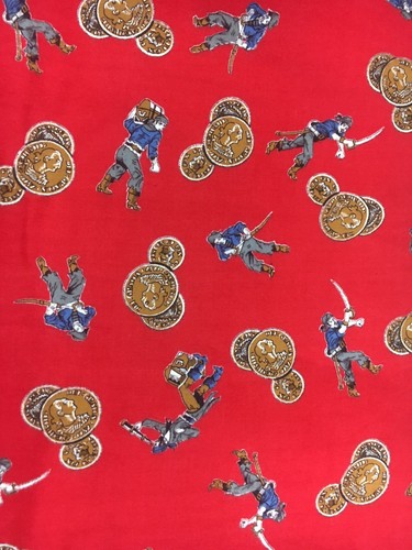 Vintage Red Pirate Themed Cotton Fabric 4 1/2 Yards 35