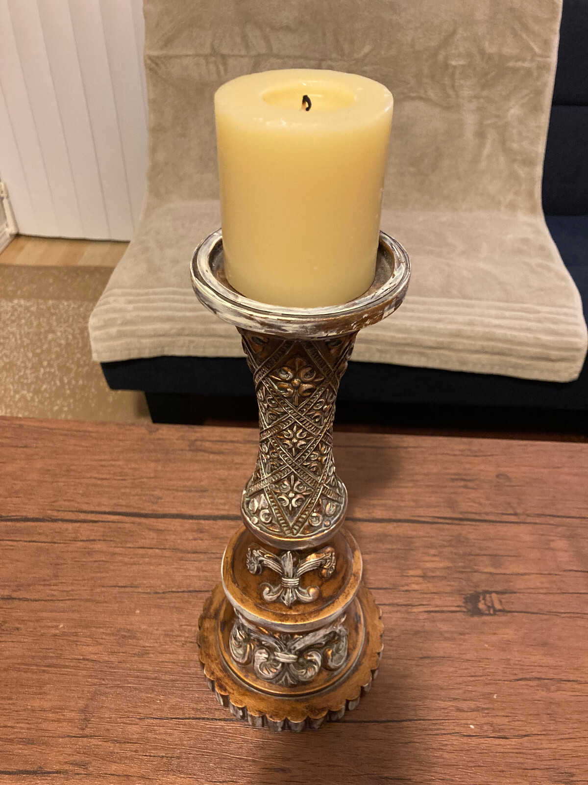 Decorative Tall Fleur-de-lis Candle Stick / Pillar Candle Display Holder