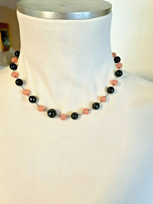 Sterling Silver Carnelian and Black Jet Necklace  Handmade 18 Inches Vintage EUC