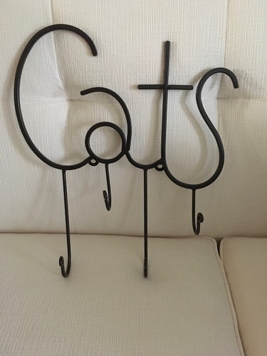 Cast Iron Metal Wall Hanging 4 Hooks Cats Keys Hat Coats